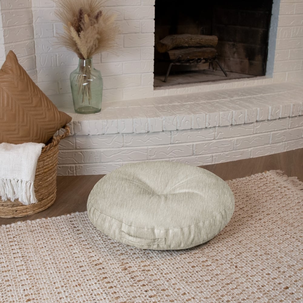 Sorra Home Indoor Textured Tufted Circle Floor Pillow with Handle - 24 in x 24 in x 5 in