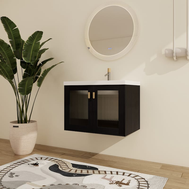 Malwee 28"/32" Floating Bathroom Vanity, Wall Mounted Bathroom Vanity with Ceramic Sink and Soft Close Door