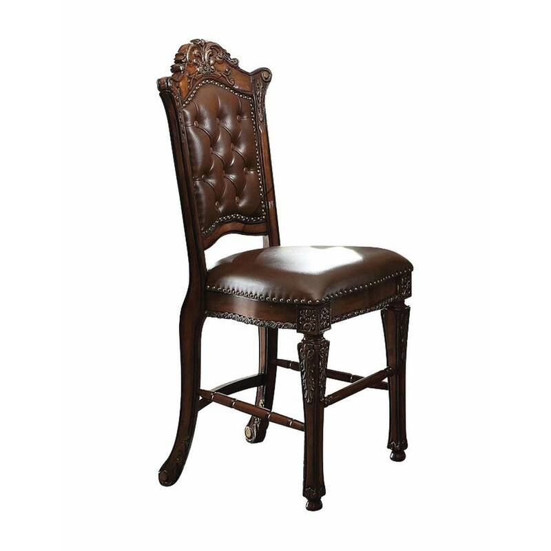 HomeRoots Set of Two 24" Brown Faux Leather and Solid Wood Counter Height Bar Chairs