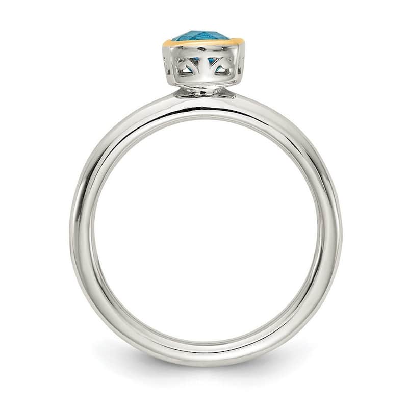 Curata 925 Sterling Silver With 14k Accent Light Swiss Blue Topaz Ring