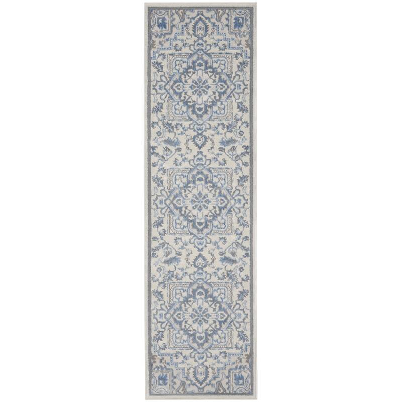 Power Loomed Abstract Floral Traditional Non Skid Stain Resistant Low Pile Area Rug - 90' X '27' X '0.25