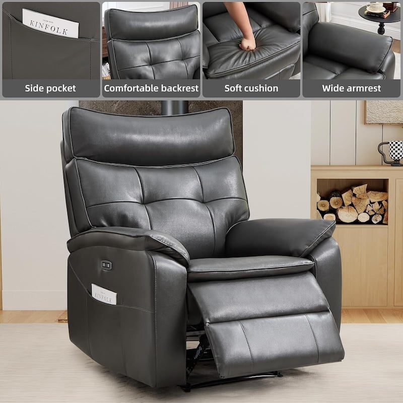 Genuine Leather Recliner Chair,Power Recliner Chair for Adults,Electric Single Reclining Sofa for Living Room