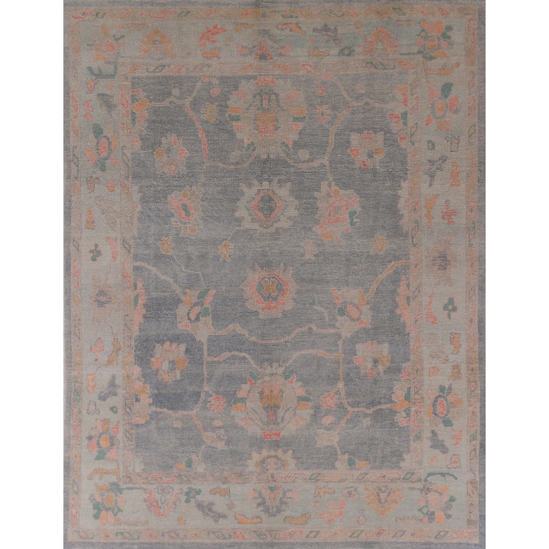 Hand Knotted Oriental 100% Wool Carpet Transitional All-Over Navy Blue & Blues Oushak Area Rug - 9' 4'' X 8' 1''