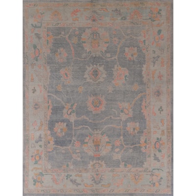 Hand Knotted Oriental 100% Wool Carpet Transitional All-Over Navy Blue & Blues Oushak Area Rug - 9' 4'' X 8' 1''