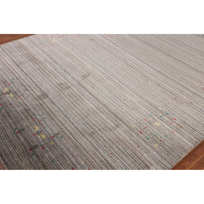 Striped Tribal Gabbeh Area Rug Hand-Knotted Multi-Color Wool Carpet - 6'1"x 7'11"