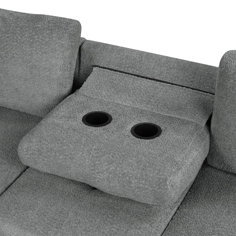88.2" Chenille L-Shaped Sectional Sofa with Versatile Sofa Bed Design, Ample Storage Space, Two Cup Holders and USB Ports