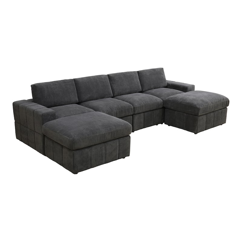 132'' U-Shaped Corduroy Sectional Sofa Couch with Ottomans for Living Room