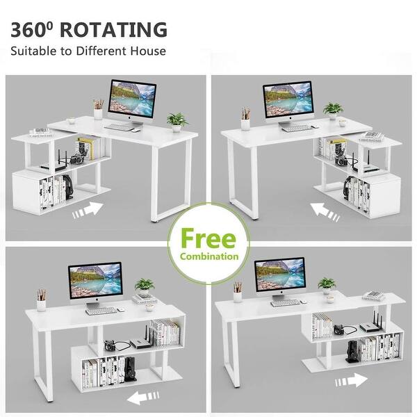 Modern L Shaped Desk 55 Rotating Corner Computer Desk Study Writing Table Workstation With Shelves For Home Office Use Overstock 22650592