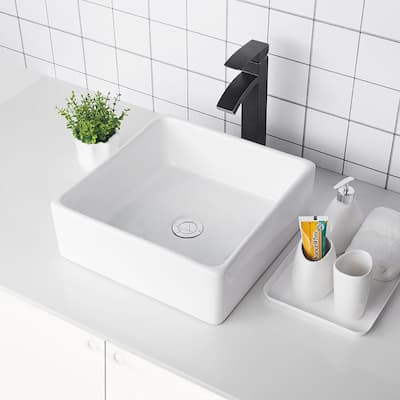 White Ceramic Handmade Square Vessel Bathroom Sink