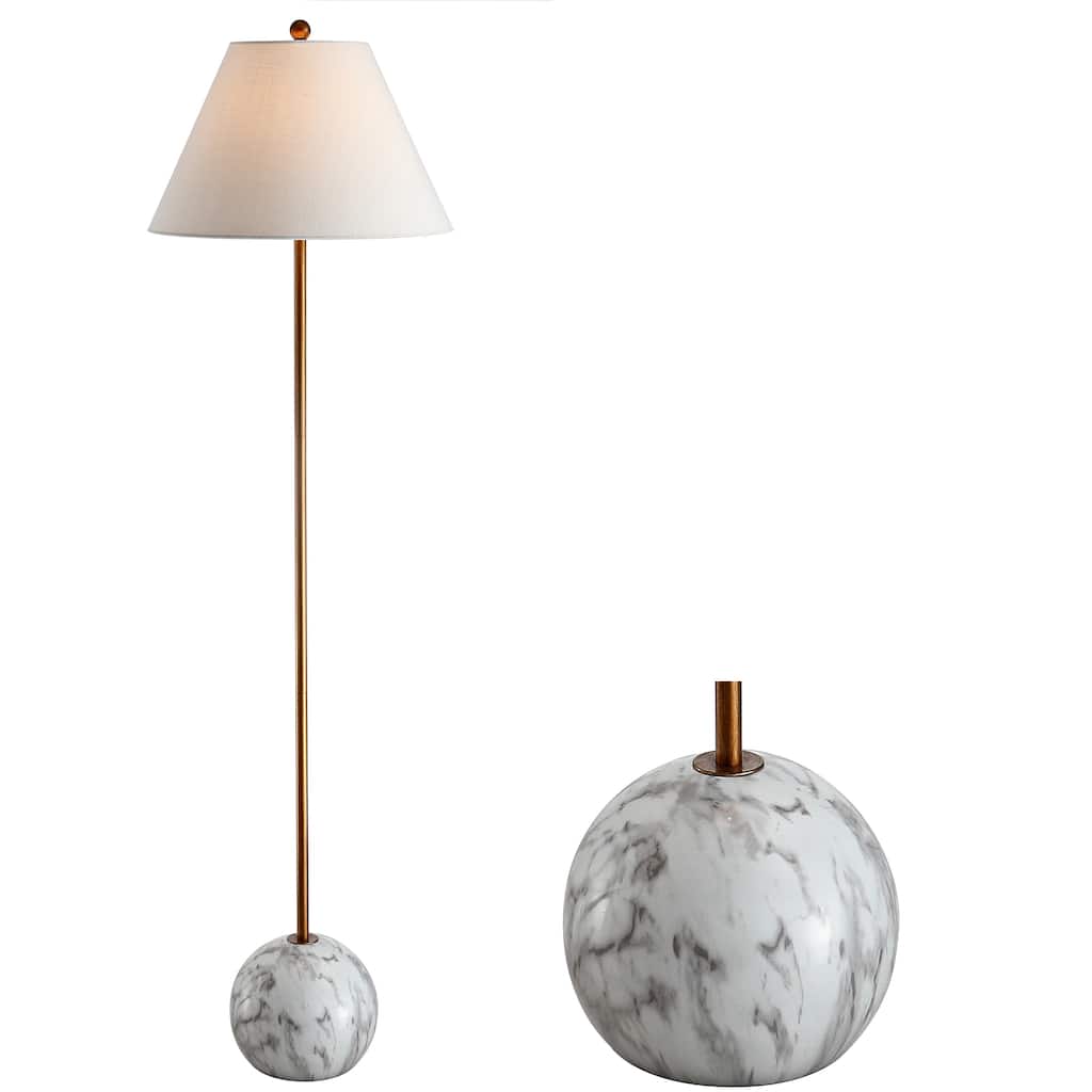 Oria 63.5" Minimalist Resin/Metal LED Floor Lamp, Gold/White by JONATHAN Y