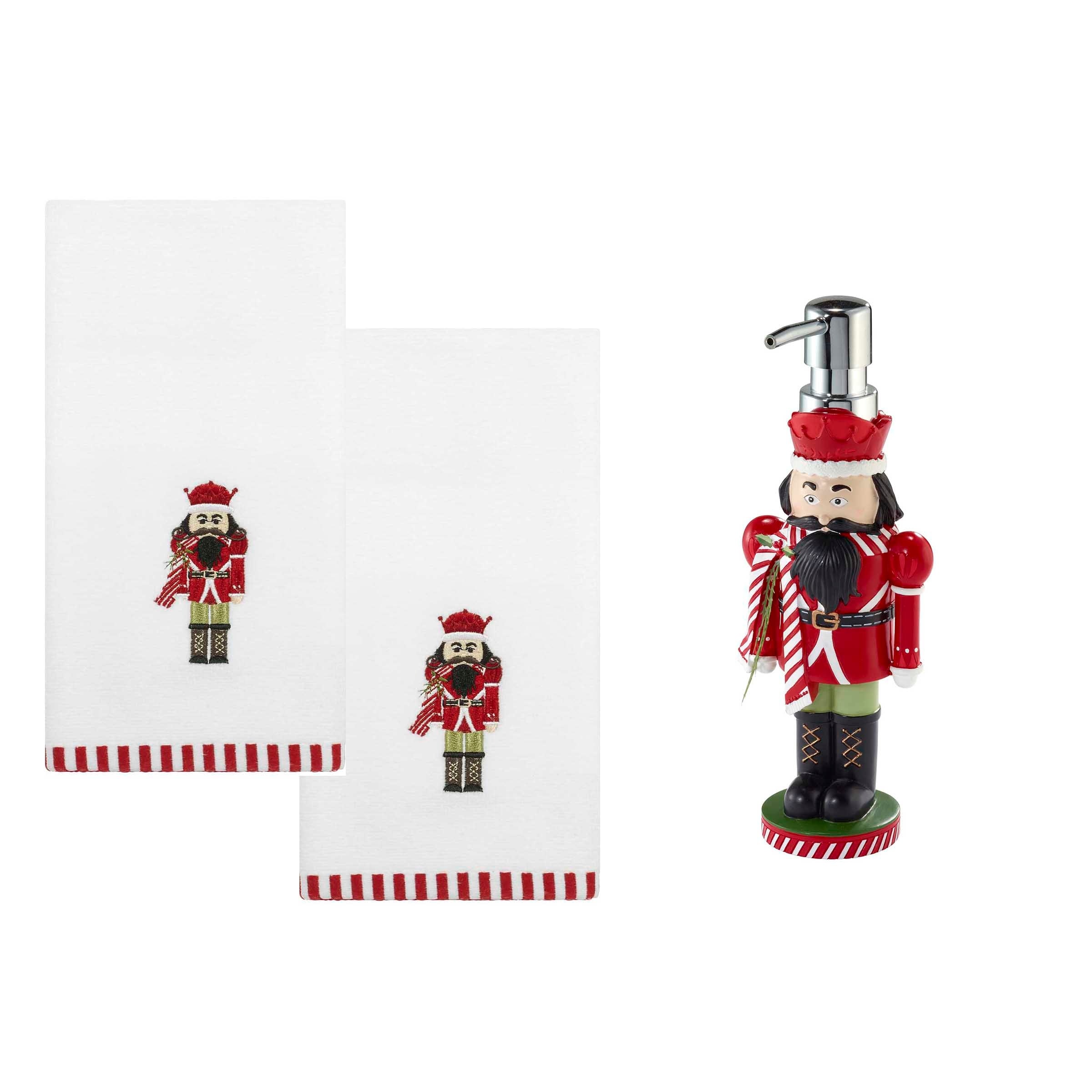 Avanti Peppermint Nutcracker Lotion Dispenser & 2-Pack Fingertip Towel Set - Lotion Pump & Fingertip Towel Set