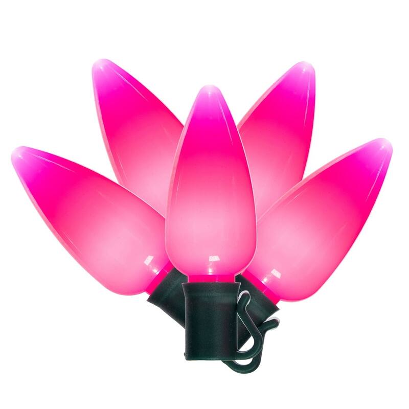 Vickerman 25 Pink Ceramic C9 LED Light on Green 22AWG Wire, 25' Christmas Single Mold Light Strand, UL Approved