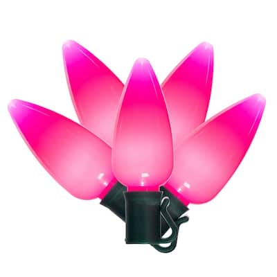 Vickerman 25 Pink Ceramic C9 LED Light on Green 22AWG Wire, 25' Christmas Single Mold Light Strand, UL Approved