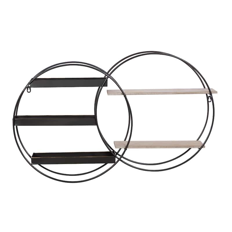 Metal Geometric Overlapping Circle 5 Level Wall Shelf with Wood Accents - Black - Roche River Decor