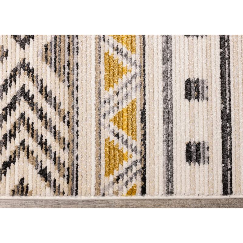 Cali Collection - Yellow/Grey/Cream Tribal Stripes Rug