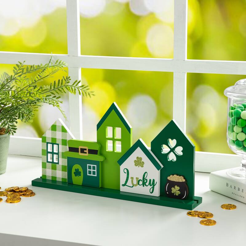 Glitzhome 16"L St. Patrick's Wooden Shamrocks Table decor