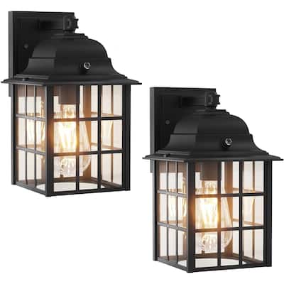 Dusk to Dawn Black Outdoor Wall Lights with Clear Glass Set of 2
