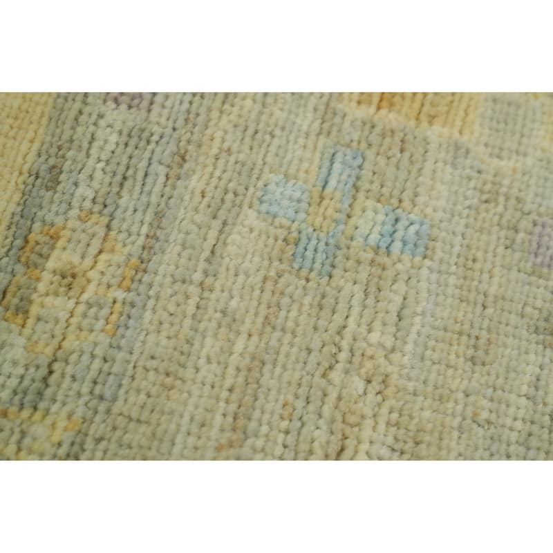 Vegetable Dye Wool Oushak Turkish Area Rug, Floral Geometric Carpet - 11' 1'' X 8' 11''