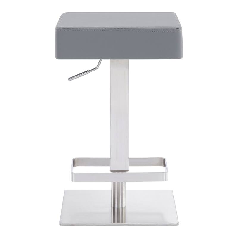 25" Adjustable Height Swivel Bar Stool with Grey Faux Leather Seat and Brushed Finish Iron Frame - 33.5" H x 15.5" W x 15.5" D