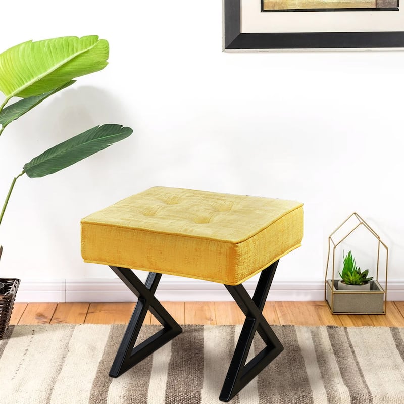 Textured Velvet Ottoman Vanity Stool 18"X18"X17"