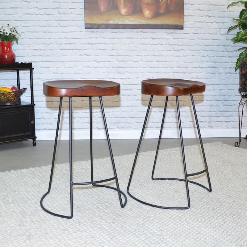 Set of 2 Chestnut Brown and Black Rustic Counter Stools 25.25"