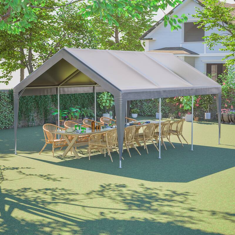 GDFStudio - Penman Heavy Duty Canopy Garage with Removable Sidewalls and Roll-up Ventilated Windows & Door