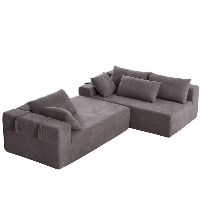 Corduroy Fabric 3-Seater Cloud Couch with 2 Movable Footrest,U Shaped Couch Set,Upholstered Deep Seat 2-Seat with 3 cushions
