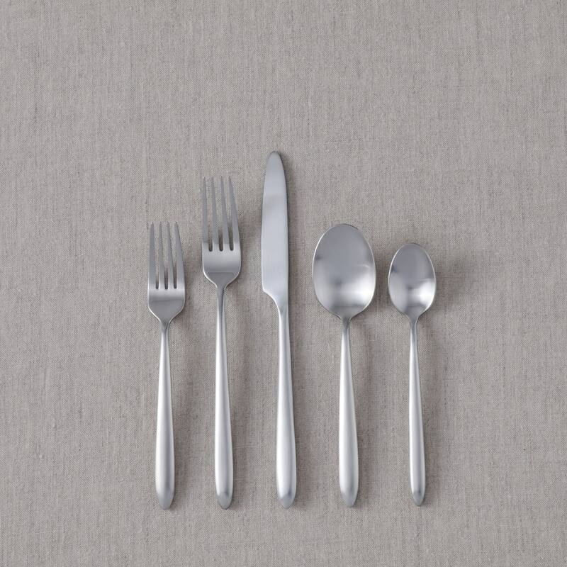 Fortessa Velo 18/10 Stainless Steel, 5PC Flatware Set (Service for 1), Silver - 5 Piece Set - Brushed Silver - Service for 1