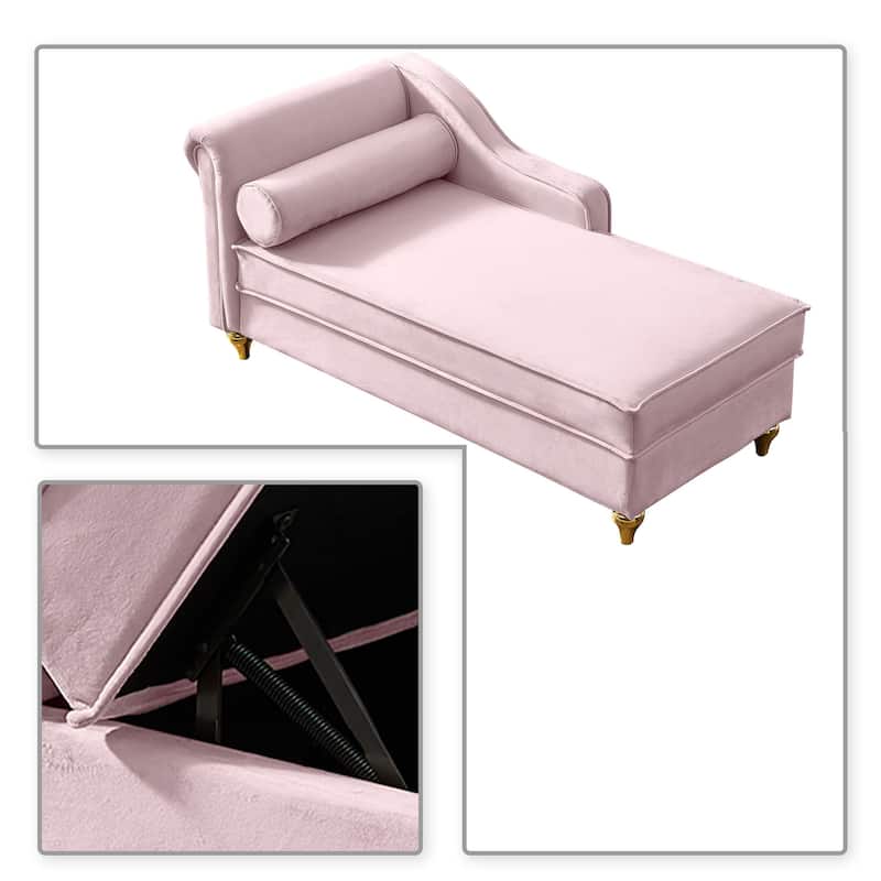 French Elegant Velvet Upholstered Storage Chaise Lounge Chair with a Pillow