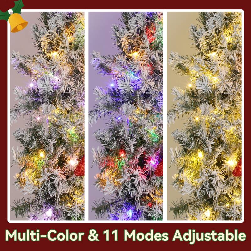 HOMCOM 36in Flocked Pre-Lit Wreath: 140 LED, 11 Modes, Remote, 3D Bow, Indoor/Outdoor
