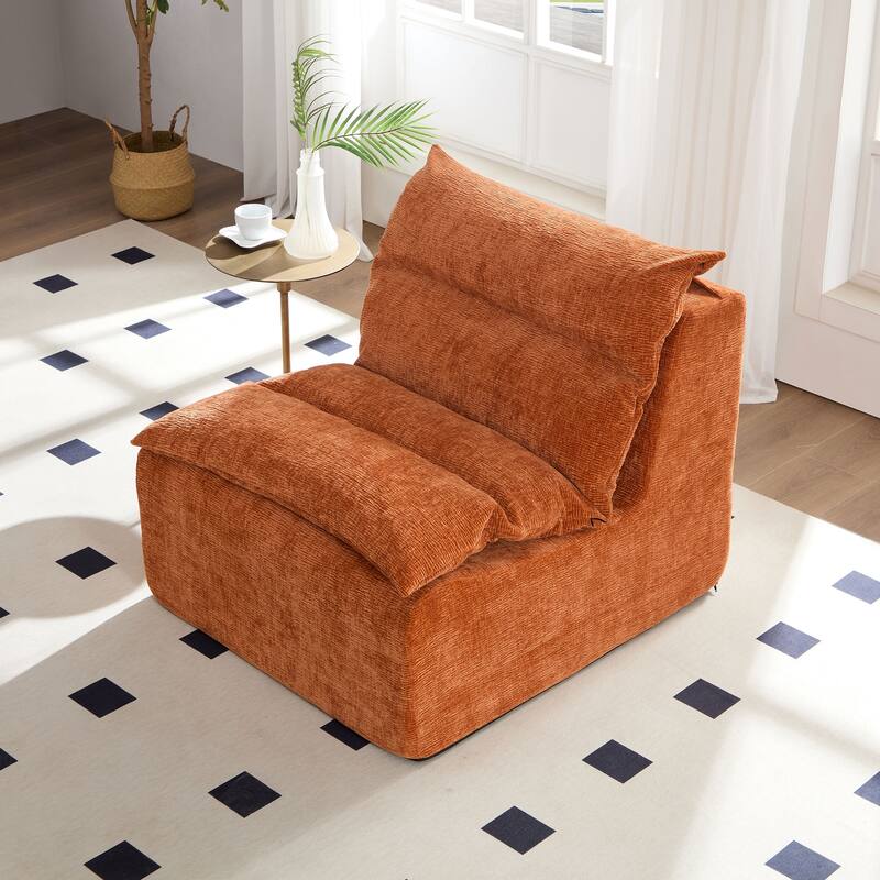 Accent Armless Chair Lazy Floor Seating, Single Chair Sofa Lounger Leisure Accent Single Couch with Backrest for Living
