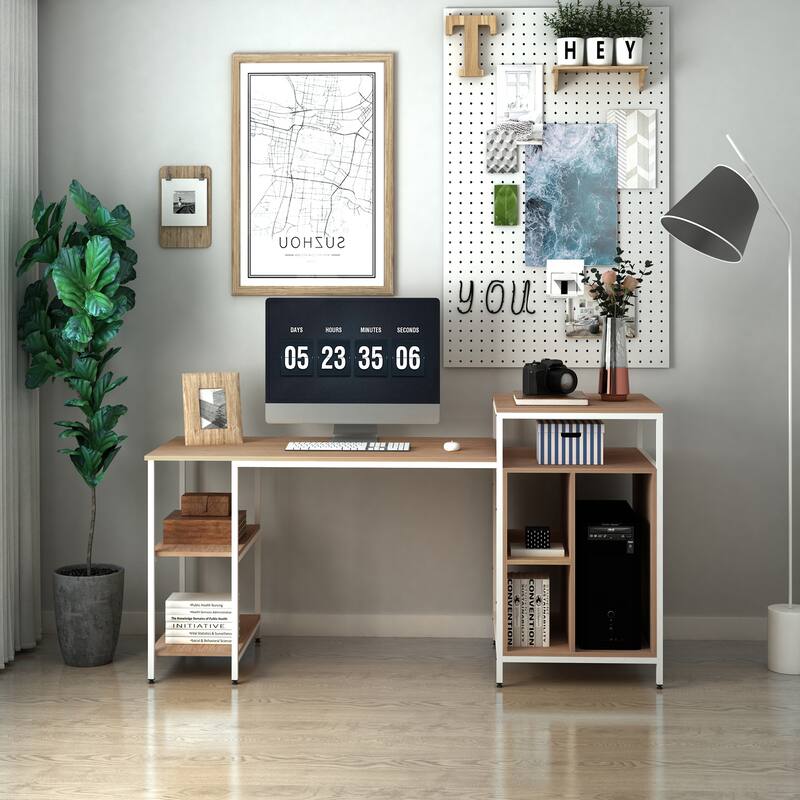 68 Inch Office Table Computer Desk Workstation Bookshelf with CPU Stand