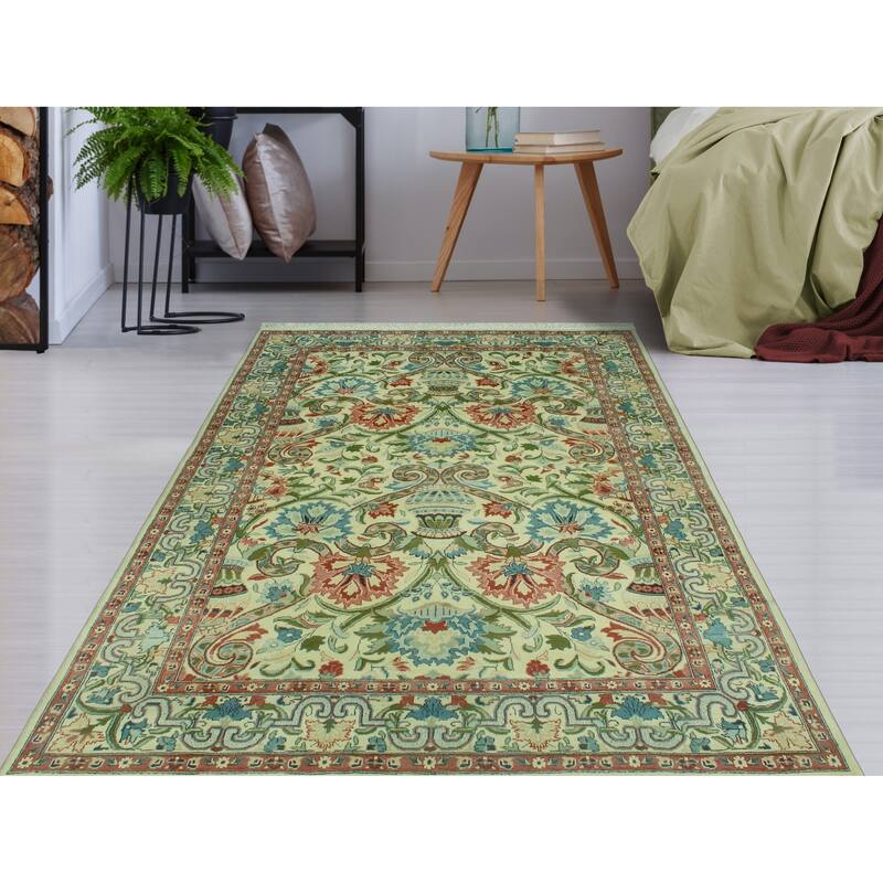 Pak-Persian Bashir Ivory/Rose Rug - 4'1" x 6'2"