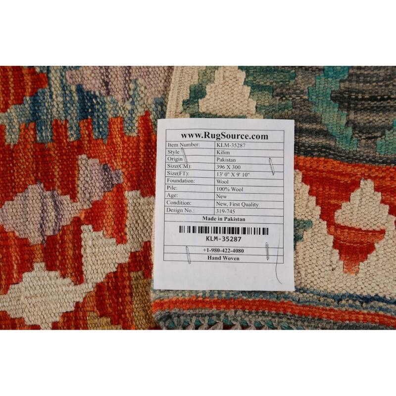Reversible Kilim Oriental Area Rug Flatweave Dining Room Wool Carpet - 9'10"x 13'0"