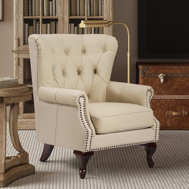 Gerhard Genuine Leather Armchair with Nailhead Trims and Removable Cushion by HULALA HOME
