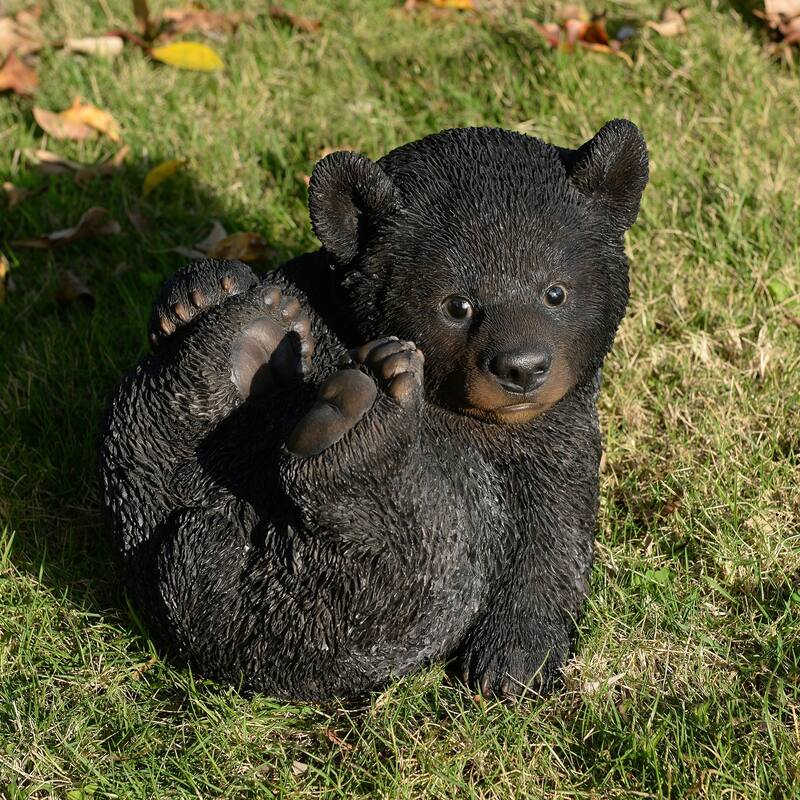 Lying Baby Bear Outdoor Garden Statue - 9.25"