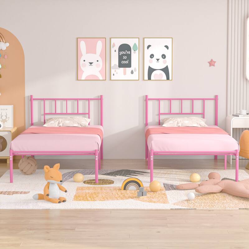 14 Inch Twin Size Metal Bed Frame Set of 2, Iron-Art Platform Bed No Box Spring Needed/Mattress Foundation for Storage