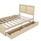 preview thumbnail 9 of 46, Rattan Platform Bed Frame with 4 Storage Drawers and Wooden Rattan Headboard for Kids, No Box Spring Needed