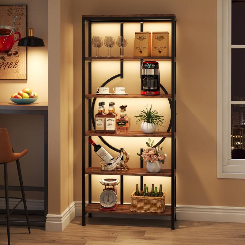 Industrial 71 Inch Bookshelf, 5-Tier Etagere Bookcase Storage Rack Display Shelf for Home and Office - Rustic Brown