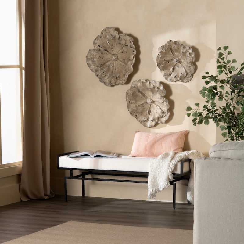 55 in. White Upholstered Accent Bench with Black Iron Frame