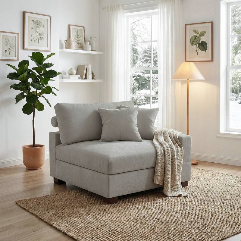 Chenille Upholstered Armless Accent Chair With Plush Cushion - ARMCHAIR - Grey/right facing