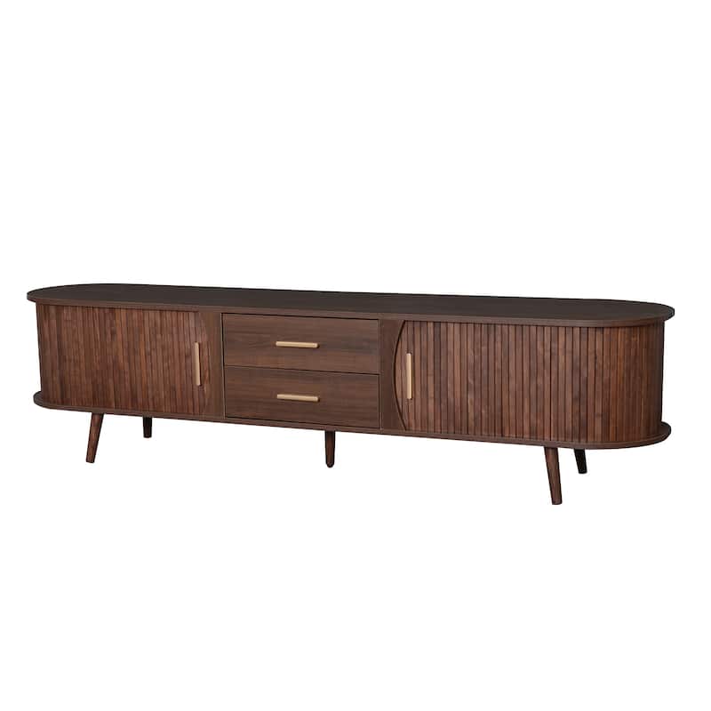 Anmytek Walnut TV Stand Media Console with Sliding Doors Drawers Modern Rustic Storage