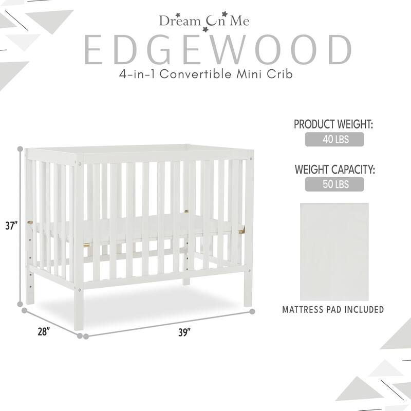 Dream On Me Edgewood 4-in-1 Convertible Mini Crib