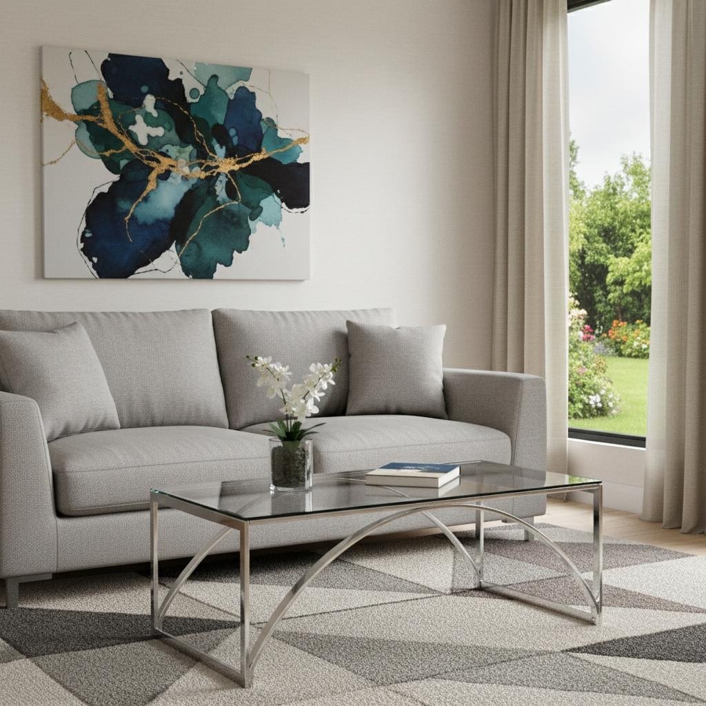 HomeRoots 48" Chrome Glass And Metal Rectangular Coffee Table - 48.00 in. x 18.00 in. x 24.00 in.