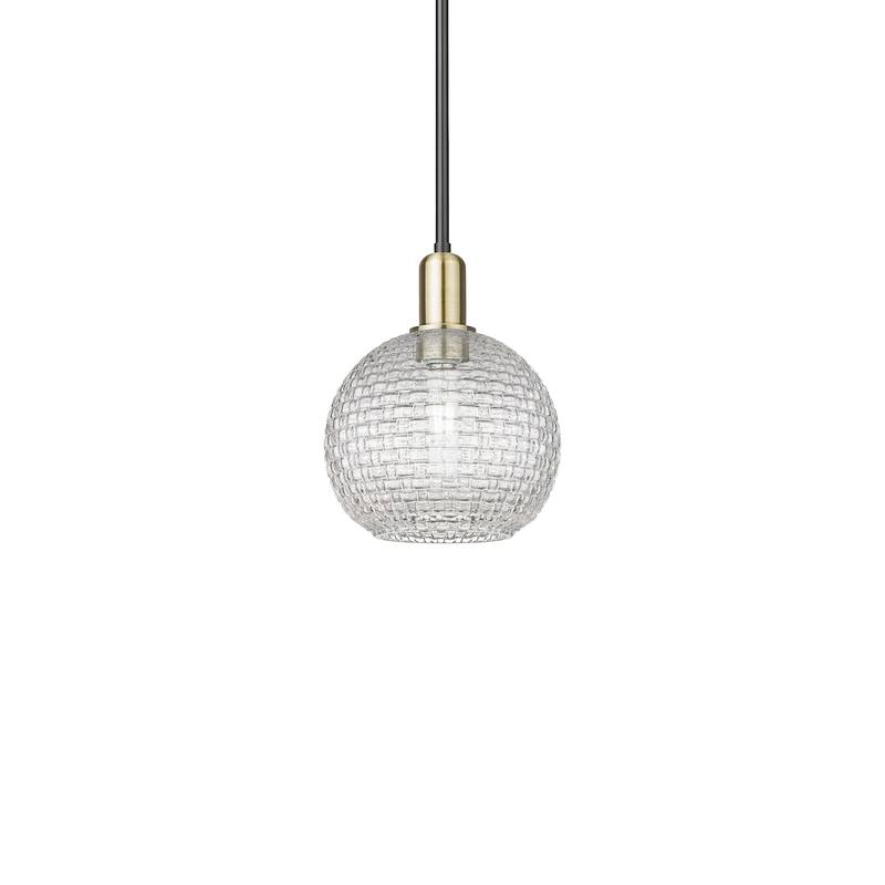 Innovations Lighting 716-1S-11-8 Athens Pendant Athens 8" Wide Mini - Black Antique Brass / Clear Basketweave