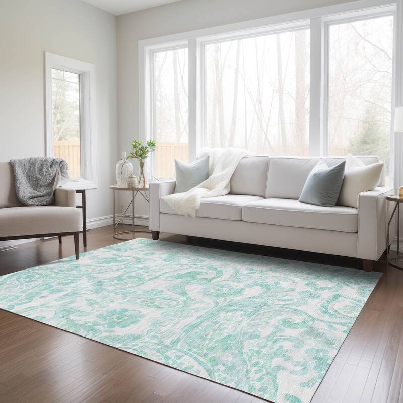 Machine Washable Indoor/ Outdoor Chantille Traditional Scroll Rug