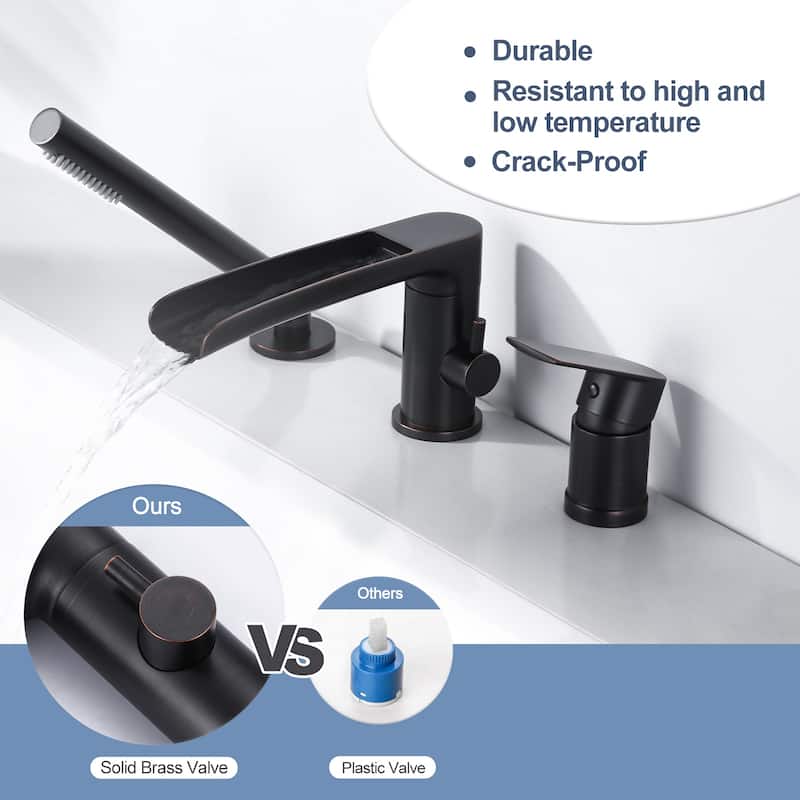 WOWOW Deck-Mount Waterfall Tub Faucet-Silicone Hand Shower