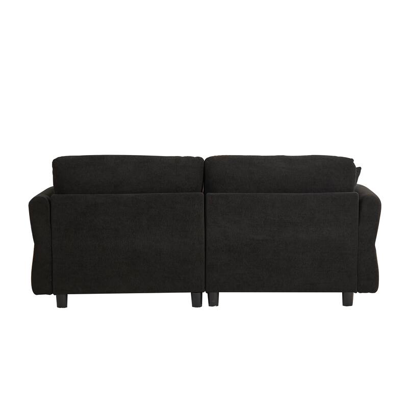 80'' Chenille Fabric Sofa with Lumbar Pillow, 3-seater Upholstered Sofa Chaise with 2 Cushions for Livingroom