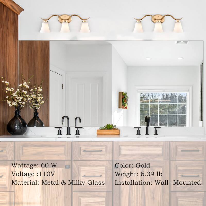 Firenze Modern Bathroom Vanity Light Fixture 3-Light Milk Glass