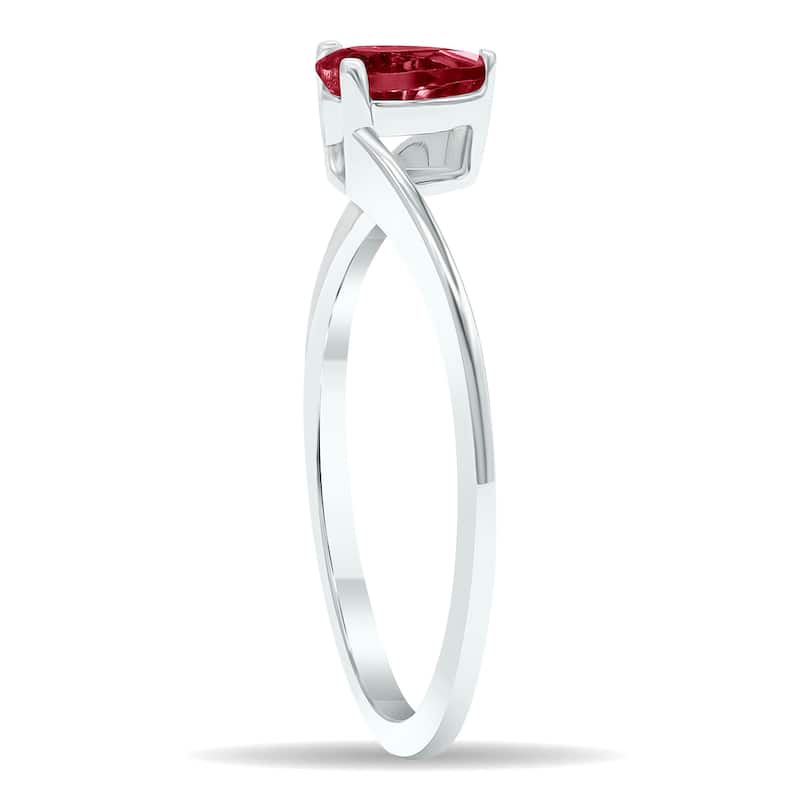 Women's Solitaire Ruby Wave Ring in 10K White Gold